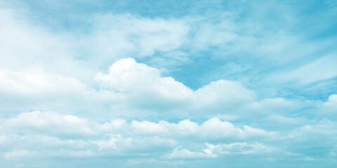 Cloudy blue summer storm  in the sky, watercolor background, horizontal view, beautiful cloudscape, fresh air, nature shining light, sunrise sky, panoramic view, daylight, vast fluffy tiny white sunsh
