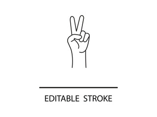 Hand gesture displaying a peace sign in a clean, minimalist line art style, a simple symbol for positivity and freedom in modern designs.