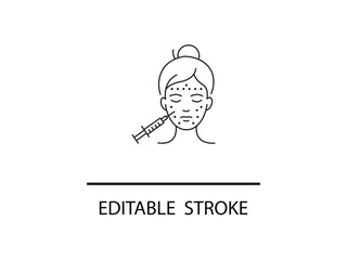 Modern line art showing cosmetic procedure with injection, representing beauty, skin health, and rejuvenation treatments.