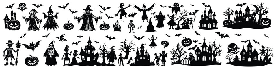 Set of Halloween Silhouettes - Black Icons and Characters Vector Illustration (EPS).eps