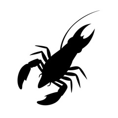 Solid Black Crawfish Silhouette – Bold Vector of Freshwater Crustacean for Coloring and Design

