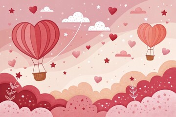 romantic heart balloons: valentine's day sky with clouds and stars, valentine background with hearts, pink background with hearts