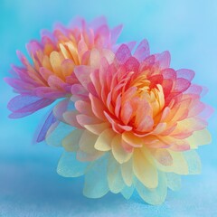 Fototapeta premium Vibrant paper flowers against a light blue background