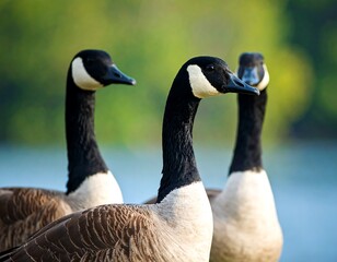 Obraz premium Three Canada Geese in profile view