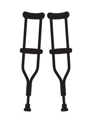 Simple black and white illustration of two crutches.