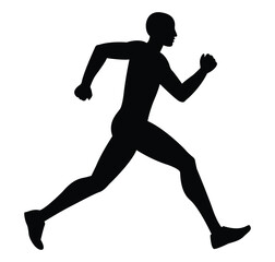 Black Silhouette of Runner Sprinting, Representing Fitness and Motion – Vector Illustration