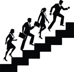 Business people ascending stairs in silhouette
