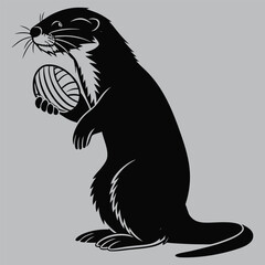 Otter Holding a Clam Silhouette vector design art and illustration