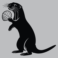 Otter Holding a Clam Silhouette vector design art and illustration