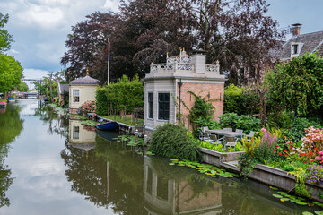 Historic tea houses (Imitation of "Turkish Tent") - garden rooms built for women to enjoy tea and relaxed along the canal. EDAM, NETHERLANDS.