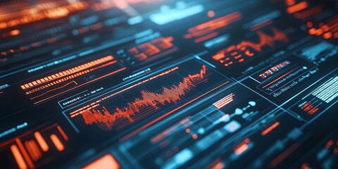 Obraz premium Macro shot of a financial news interface with real-time updates and sleek design, ideal for modern finance environments.
