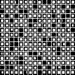 Grid of black and white squares with varying fill patterns creating an abstract visual design element