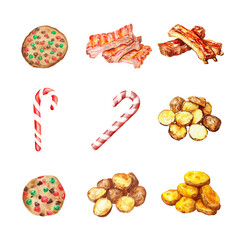 An assortment of delicious holiday treats including cookies and candy canes. Christmas Food isolated on white background, Transparent Background