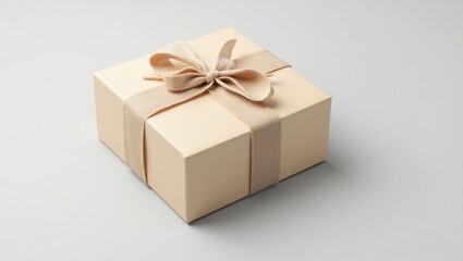 Elegant Gift Box Wrapped with Ribbon on White Minimal Background