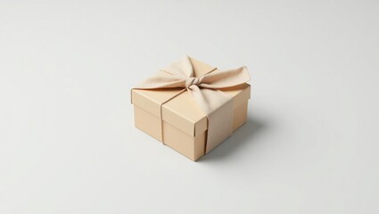 Fototapeta premium Elegant Gift Box Wrapped with Ribbon on White Minimal Background