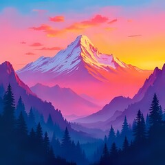 Acrylic Mountain Landscape Painting Background