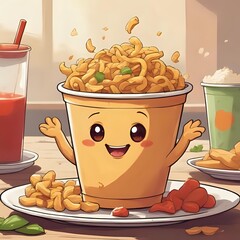  Cute Fast Food Cup Noodle Character Illustration