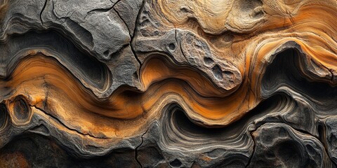 A detailed view of abstract organic patterns, reminiscent of wood grain or stone, with rich textures and warm tones