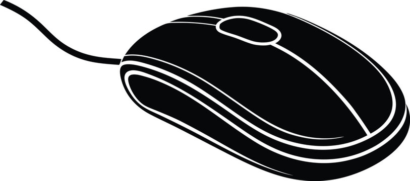 black computer mouse with white outline clip art preview
