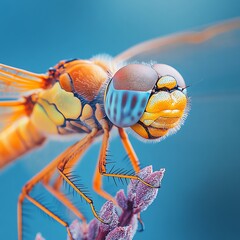 Close-up of a colorful dragonfly on a flower.