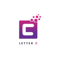 Digital Letter C Logo with Pixel Effect