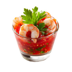 Shrimp Cocktail Appetizer in Glass Red Sauce Garnish