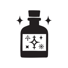 Magic Potion Bottle Silhouette with Sparkles Fantasy Elixir Icon