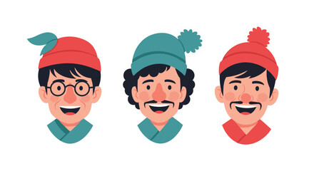 Three Friends Wearing Cozy Winter Hats Showing Their Happy Faces With Fun Expressions