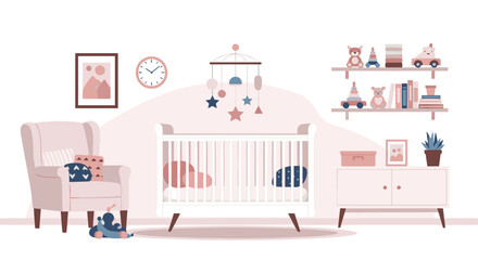Charming Baby Nursery With Crib and Armchair Illustration