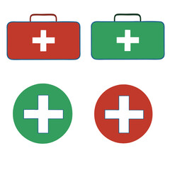 Obraz premium First Aid Kit and Medical Cross Vector Icon Set – Emergency, Health, and Safety Symbols