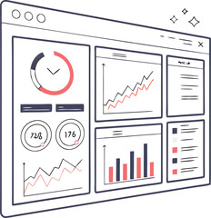 Dashboard Data Visualization: A detailed illustration showcasing a sleek dashboard interface filled with insightful charts, graphs, and data.