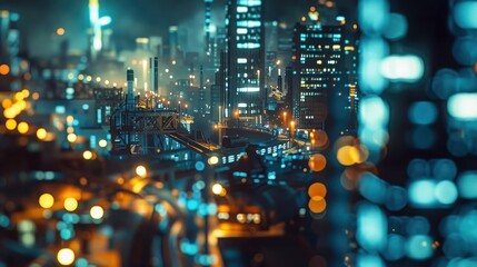 Futuristic industrial cityscape night view