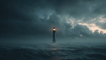 Obraz premium Dramatic lighthouse on a stormy sea