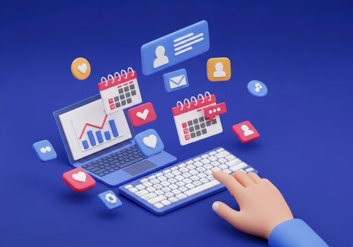 Digital analytics and scheduling laptop keyboard