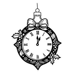 Ornamental clock showing almost twelve o clock time silhouette