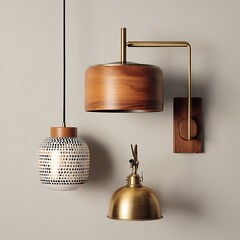 Collection of modern pendant and wall lights isolated on white background