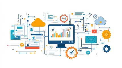 Digital illustration of data analytics and technology concepts.