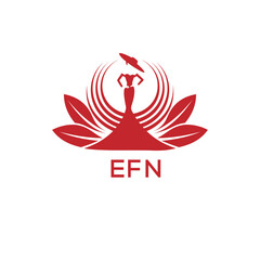 EFN Letter Logo. EIM Fashion Logo with Elegant Woman Silhouette, Hat, and Leaf Motif  Boutique, Beauty, or Event Branding Design

