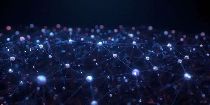 3D glowing neural nodes and connecting lines floating on dark gradient background, abstract AI neural network concept, - Powered by Adobe