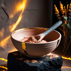 Clay Mask Powder in Kintsugi Bowl by Firelight