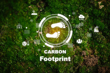 Carbon Footprint Concept with Eco-Friendly Symbols on Natural Background
