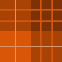 A grid pattern of varying shades of orange and brown creates a plaid-like design. The intersecting lines form squares and rectangles, adding a sense of structure and rhythm.