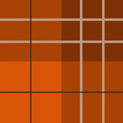 A grid pattern of warm shades of brown and orange creates a plaid-like design. The intersecting lines and varying squares add depth to the geometric composition.