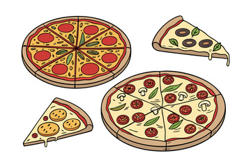 set of watercolor pizza vector illustration isolated on white background