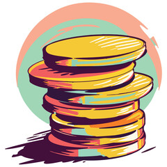 Stylized Stack of Coins with Retro Color Palette Illustration of Finances and Investment for Wealth Growth and Prosperity