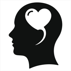 Head Silhouette with Heart Inside - Love, Thought, and Mental Wellbeing Concept. Vector Illustration for Psychology & Romance.

