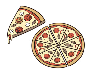 watercolor pizza vector illustration isolated on white background