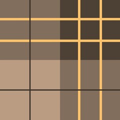 A geometric pattern features intersecting lines and shapes in shades of brown and beige, creating a plaid-like design. Thin green lines run diagonally, adding a subtle contrast to the arrangement.