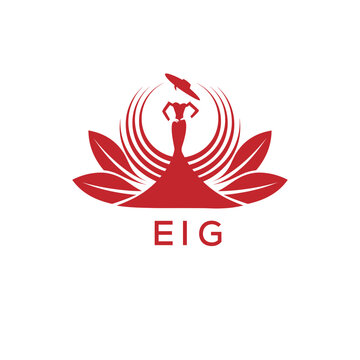 EIG Letter Logo. EIG Fashion Logo with Elegant Woman Silhouette, Hat, and Leaf Motif  Boutique, Beauty, or Event Branding Design.
