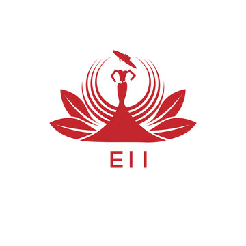 EII Letter Logo. EII Fashion Logo with Elegant Woman Silhouette, Hat, and Leaf Motif  Boutique, Beauty, or Event Branding Design.
